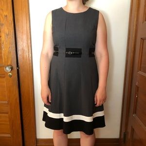 Calvin Klein Gray Belted Work Dress